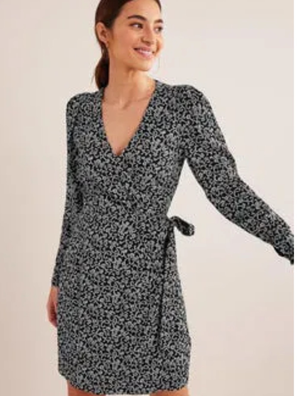 Boden Wrap Detail Mini Dress Black Paisley 6R NWT